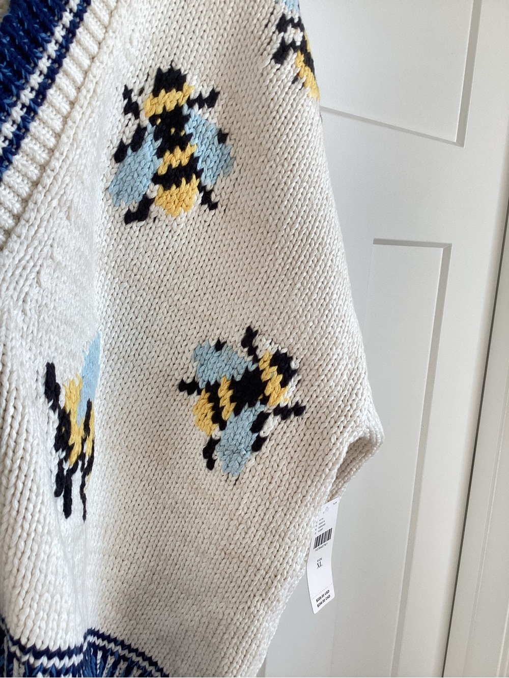 Anthropologie Bee Cardigan Sweater Maeve Icon Chunky New XL Ivory Bumblebee - Picture 7 of 15